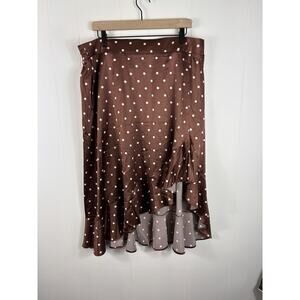 Torrid 2 2X Brown Satin Stretch Skirt White Dot Print Ruffle Slit 18-20 NEW